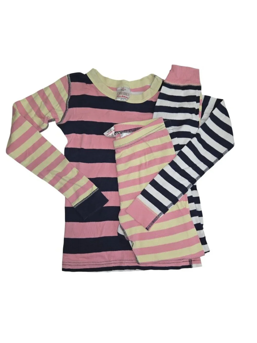 Hanna Andersson Kids Organic Cotton Striped Pajama Set US 10 Pink Navy Yellow Mu